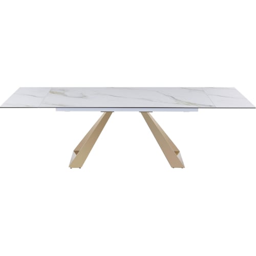 Orleans 71" Extension Dining Table in Gloss White & Brown Ceramic & Brass